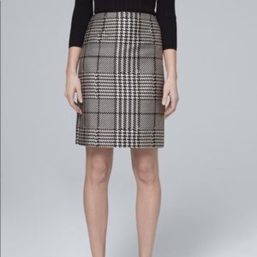 WHITE HOUSE BLACK MARKET Houndstooth Pencil Knee Black and White Skirt size 0 - Picture 3 of 5